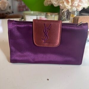 Yves Saint Laurent Purple Satin Clutch cosmetic bag with zipper, 010